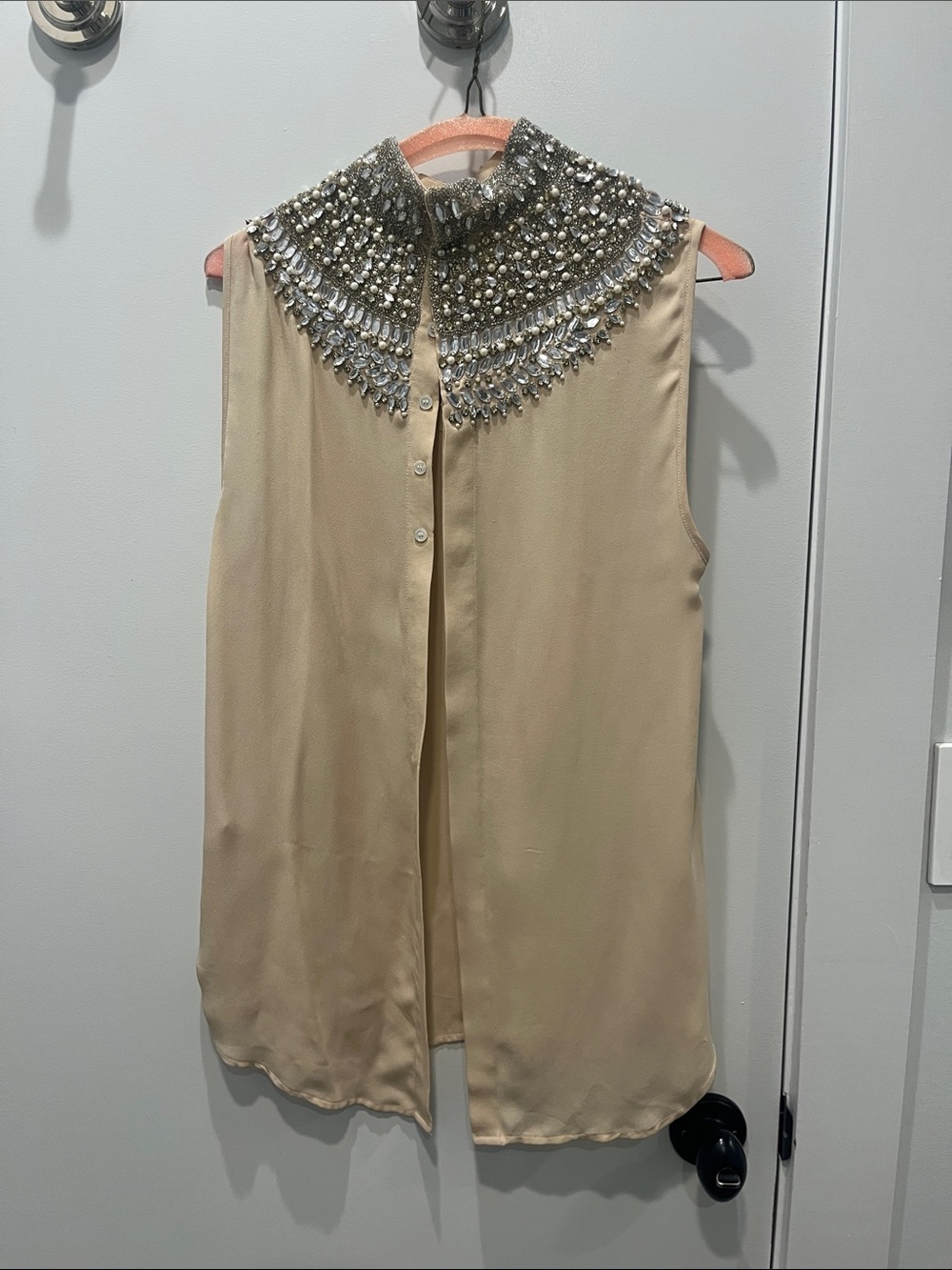 Haute Hippie Champagne Beaded Mock Neck Sleeveless Top - Picture 15 of 15
